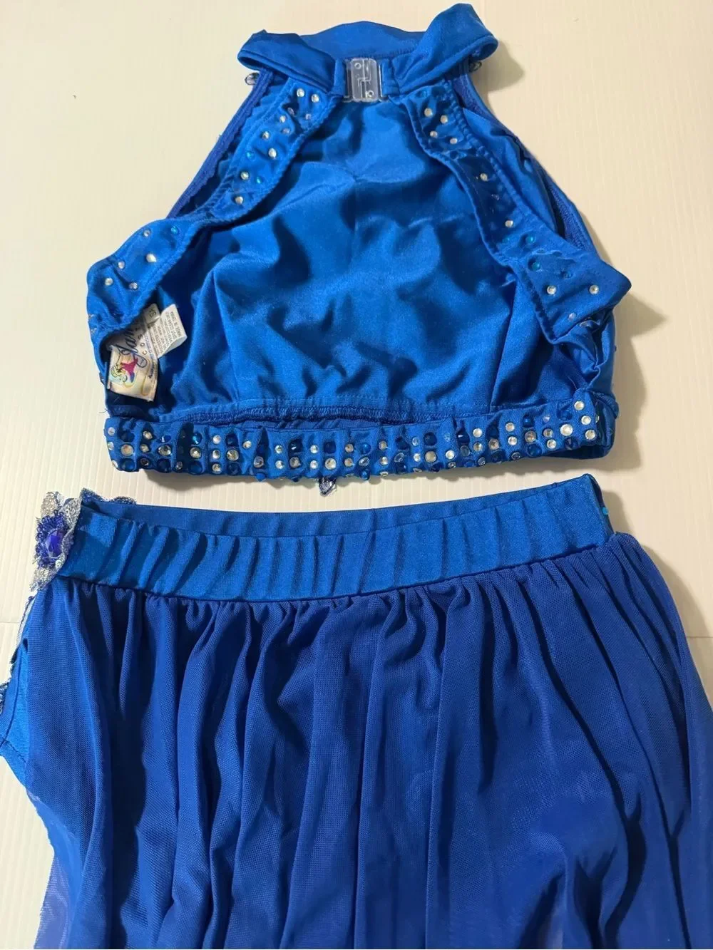 Glamour solo dance costume 2 piece embellished blue SA-Small adult